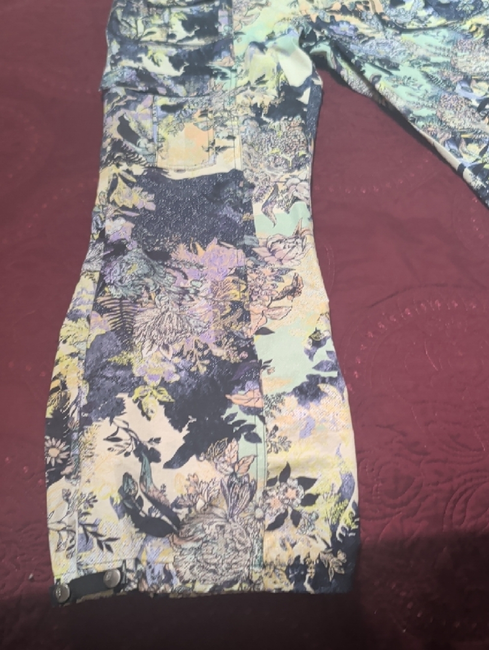 Free People Floral Patchwork Wide-Leg Pants in Pastel Mint, Peach, Navy - Picture 5 of 8